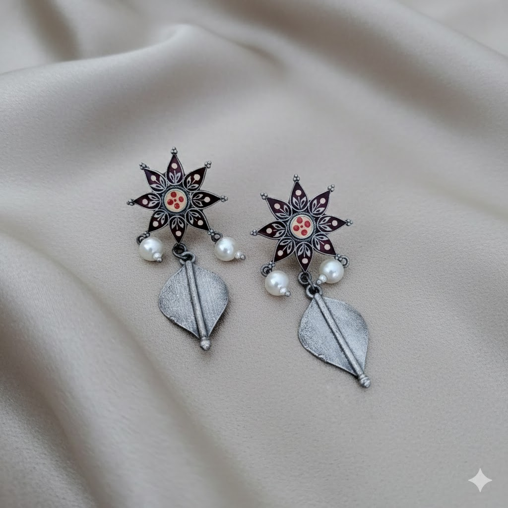 Flower drop painted earring