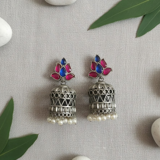 Lotus stone jumkha earring