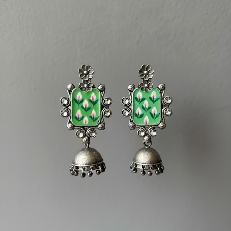 Hand Painted flower jumkha earring