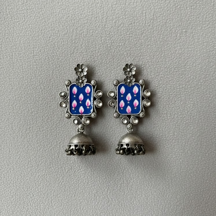 Hand Painted flower jumkha earring