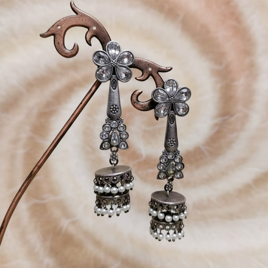 White stone long 2 layer jumkha earring