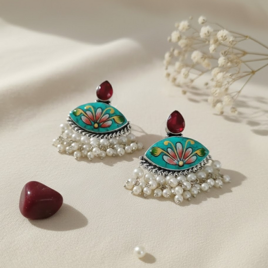 Tanjore painted t.blue earring