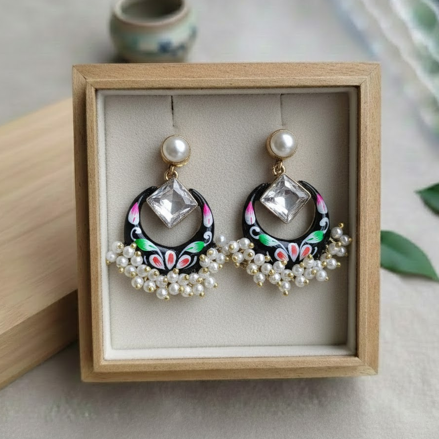 Golden painted stone earring