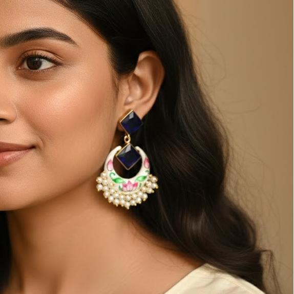 Golden painted stone earring