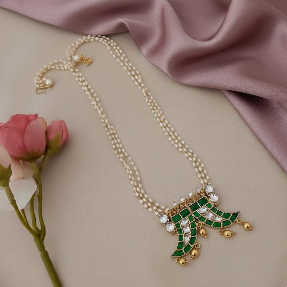 Sword design Jadau kundan pendant pearl string necklace