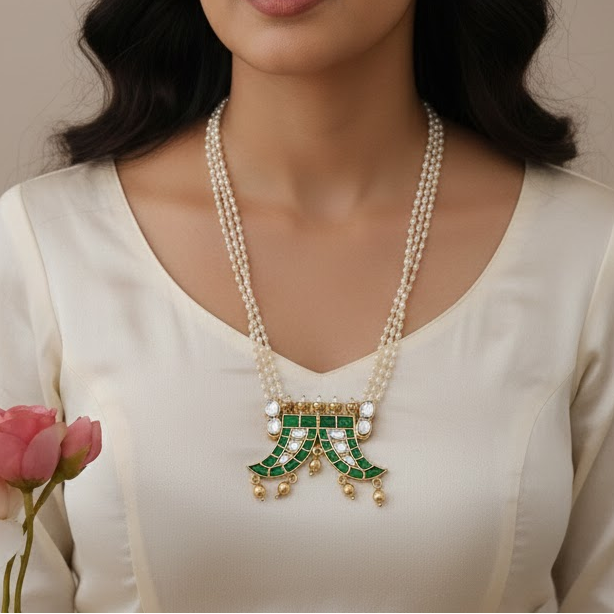 Sword design Jadau kundan pendant pearl string necklace