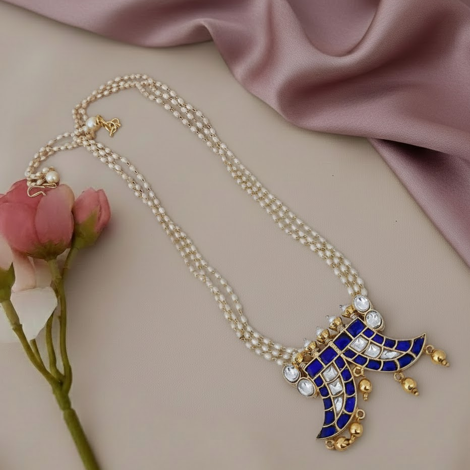 Sword design Jadau kundan pendant pearl string necklace