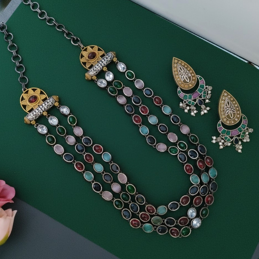 Multi stone 3layer dualtone long chain set