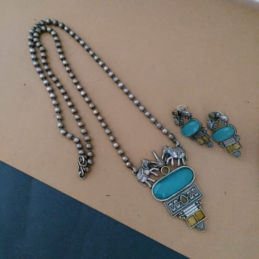 Elephant stone replica long chain set