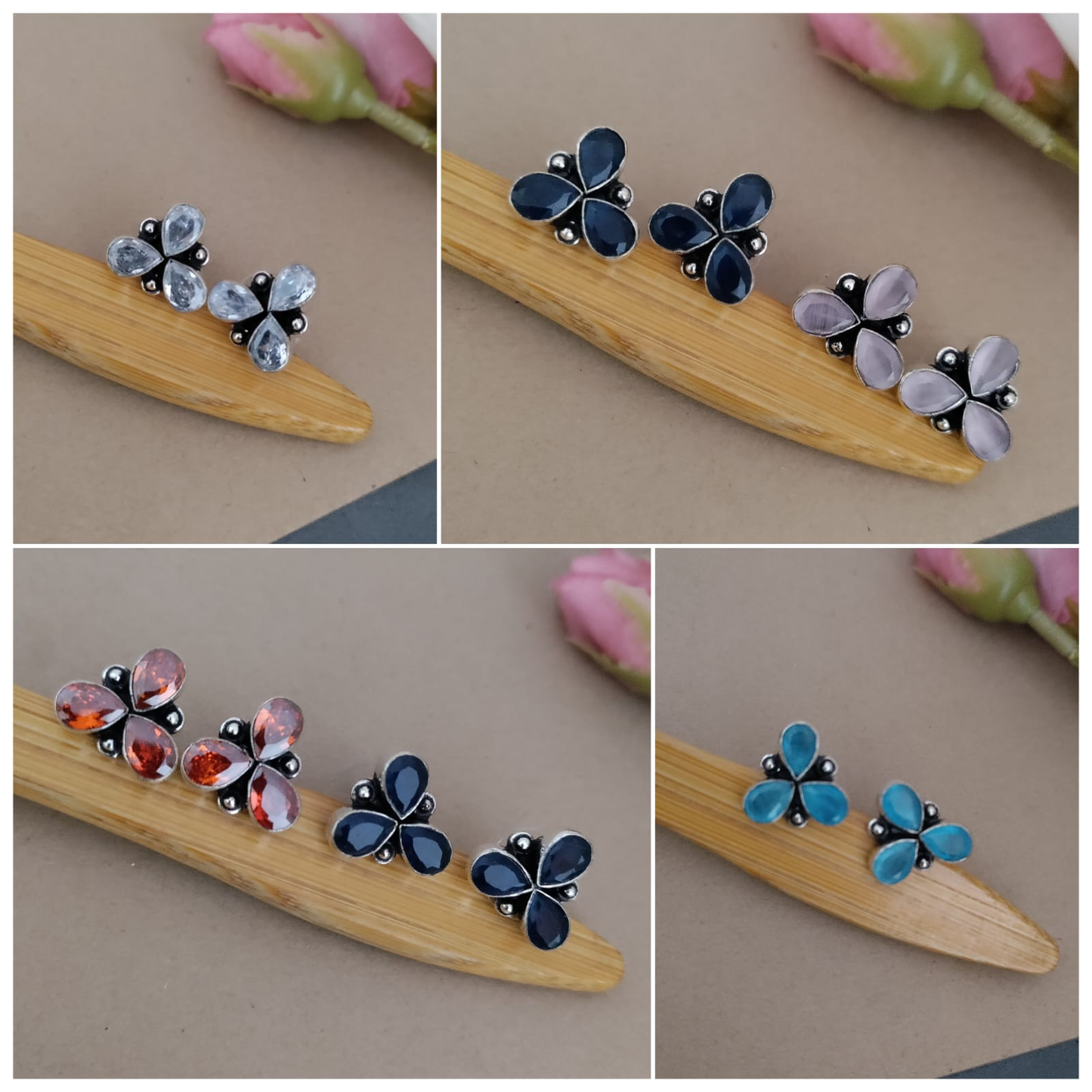 3stone stud earring
