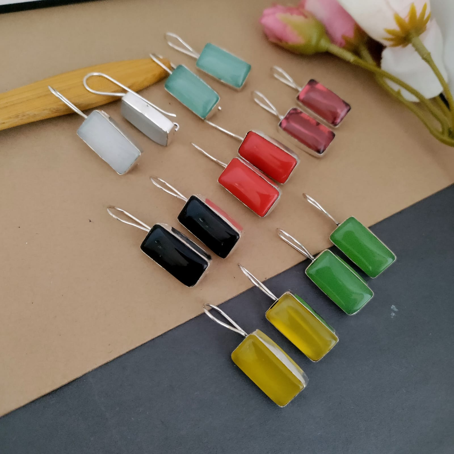 Rectangle shaped Stone earring