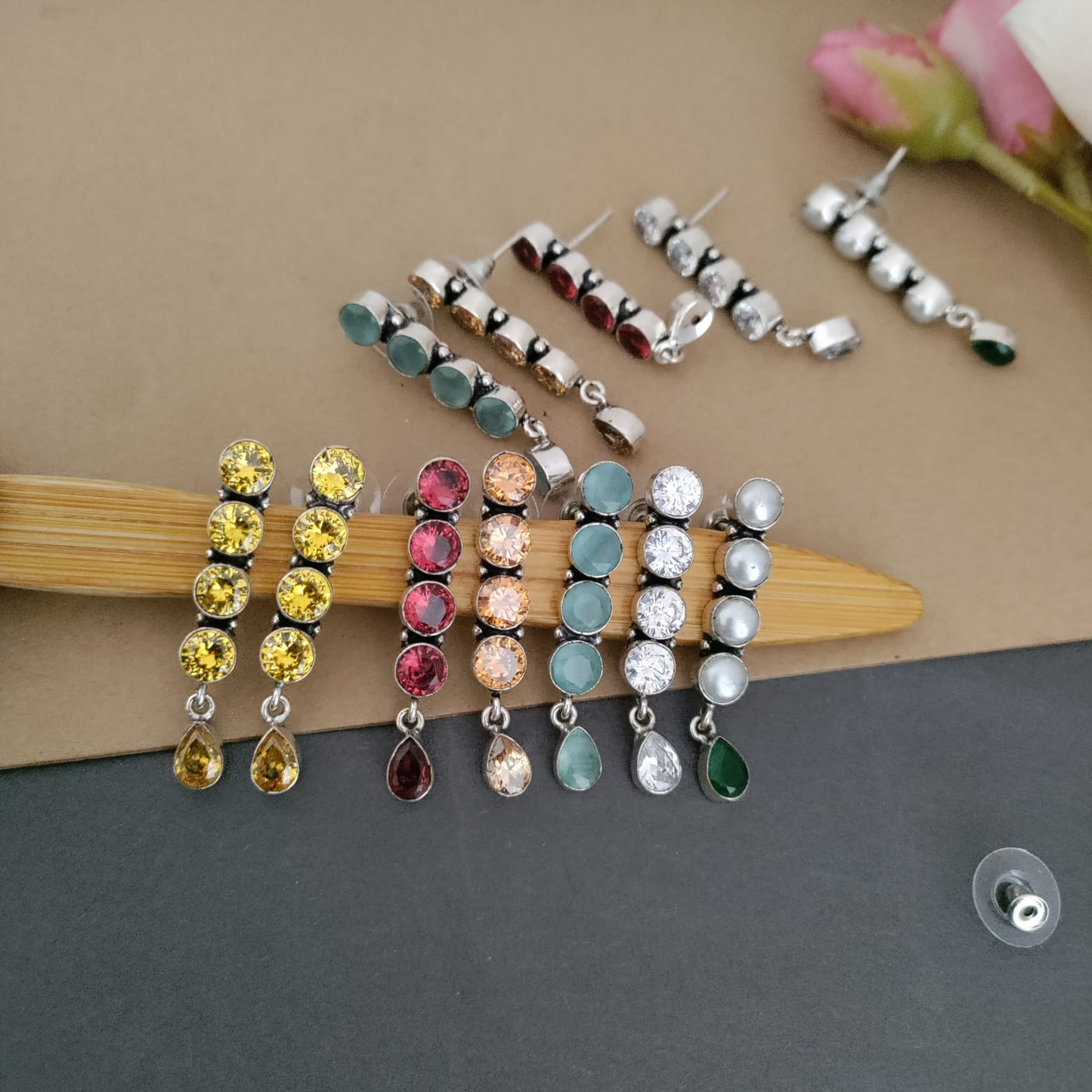 4 Stone stud with drop earring