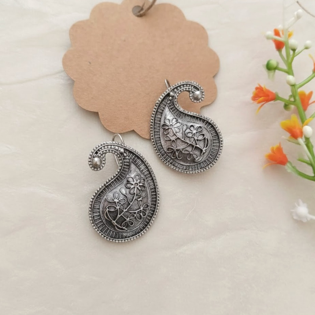 Peacock flower hook earring