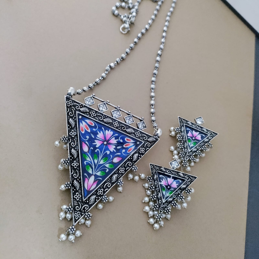 Handpainted long silver replica necklace
