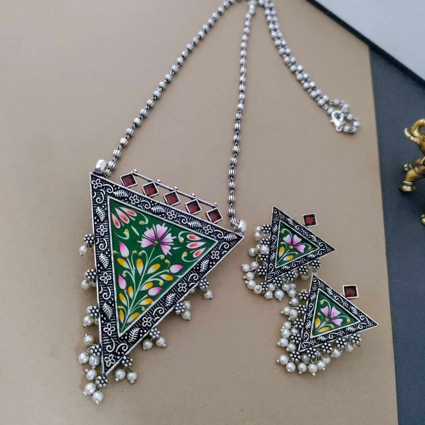 Handpainted long silver replica necklace