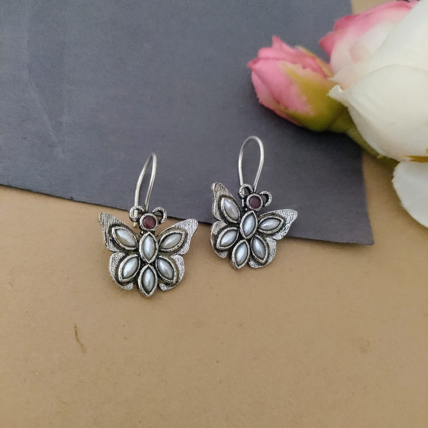 Butterfly Stone hook earring