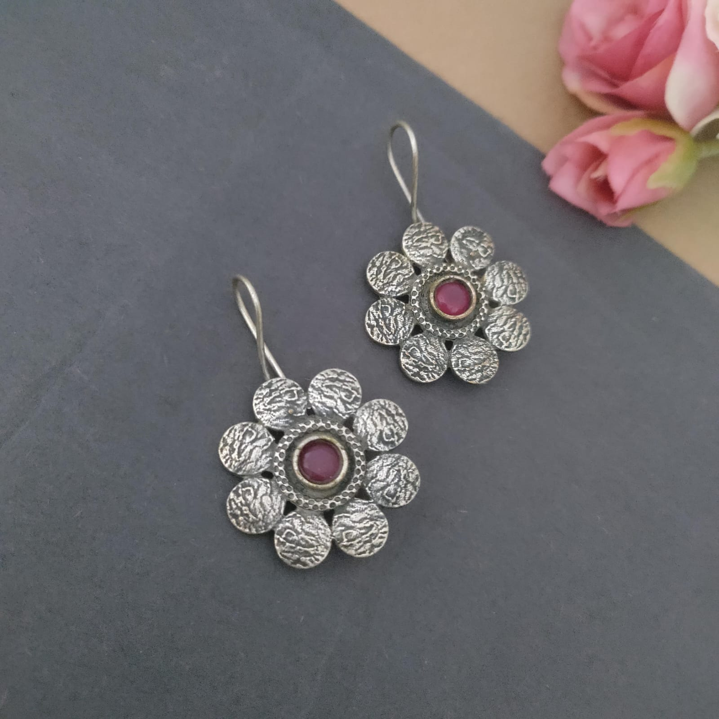 Floral Stone hook earring