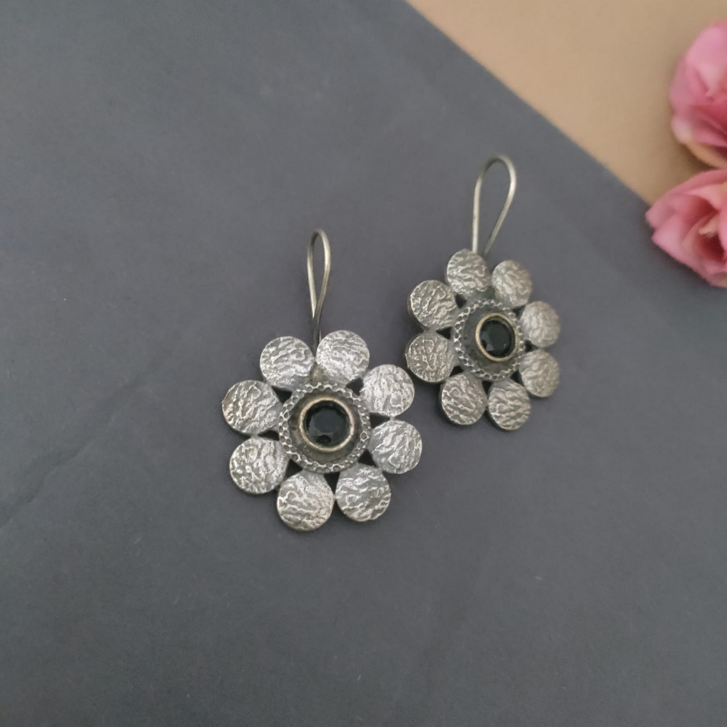 Floral Stone hook earring