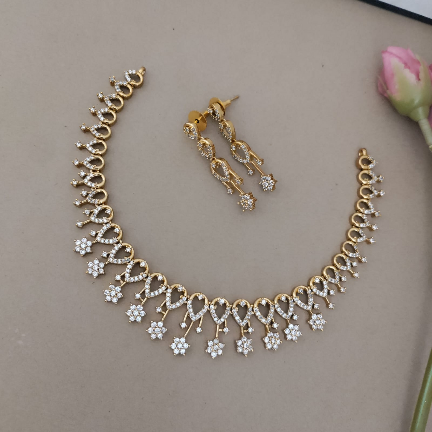 Simple Floral spike design AD stone necklace set