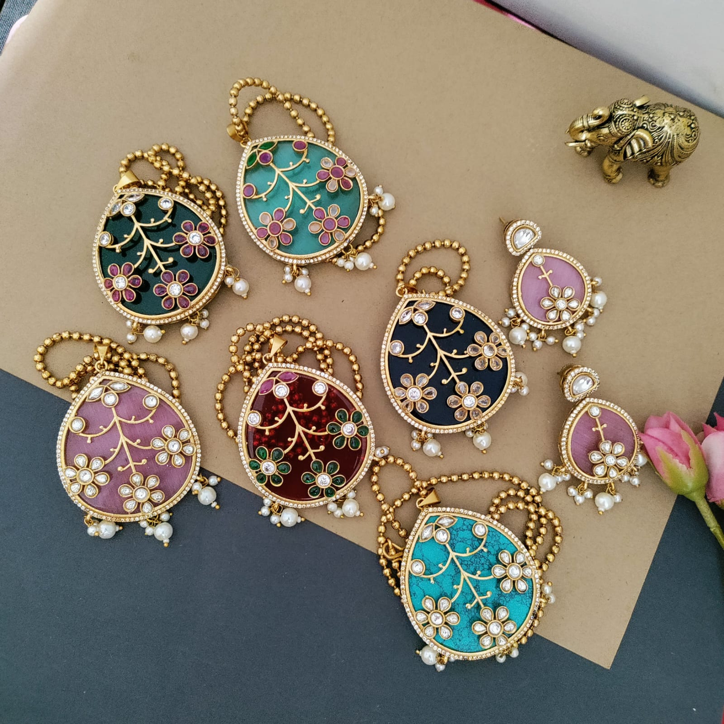 Drop shaped Exclusive Kundan work pendant chain