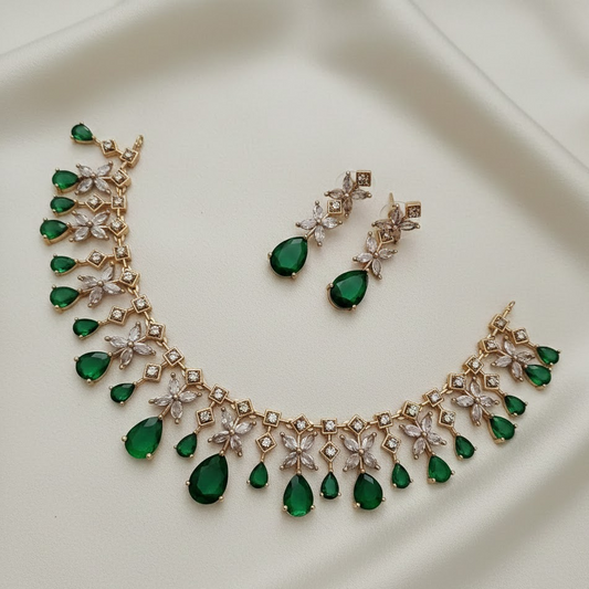 Gorgeous drop shaped cz stone studded necklace set