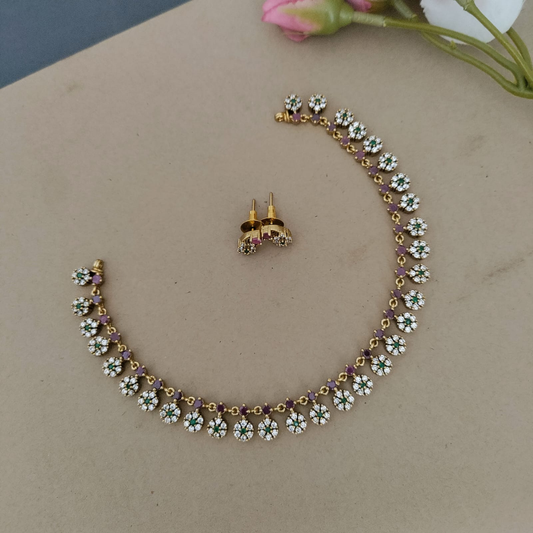 White floral with ruby stone studded necklace