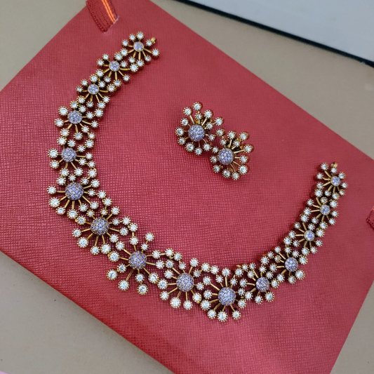Purple flower stone necklace set