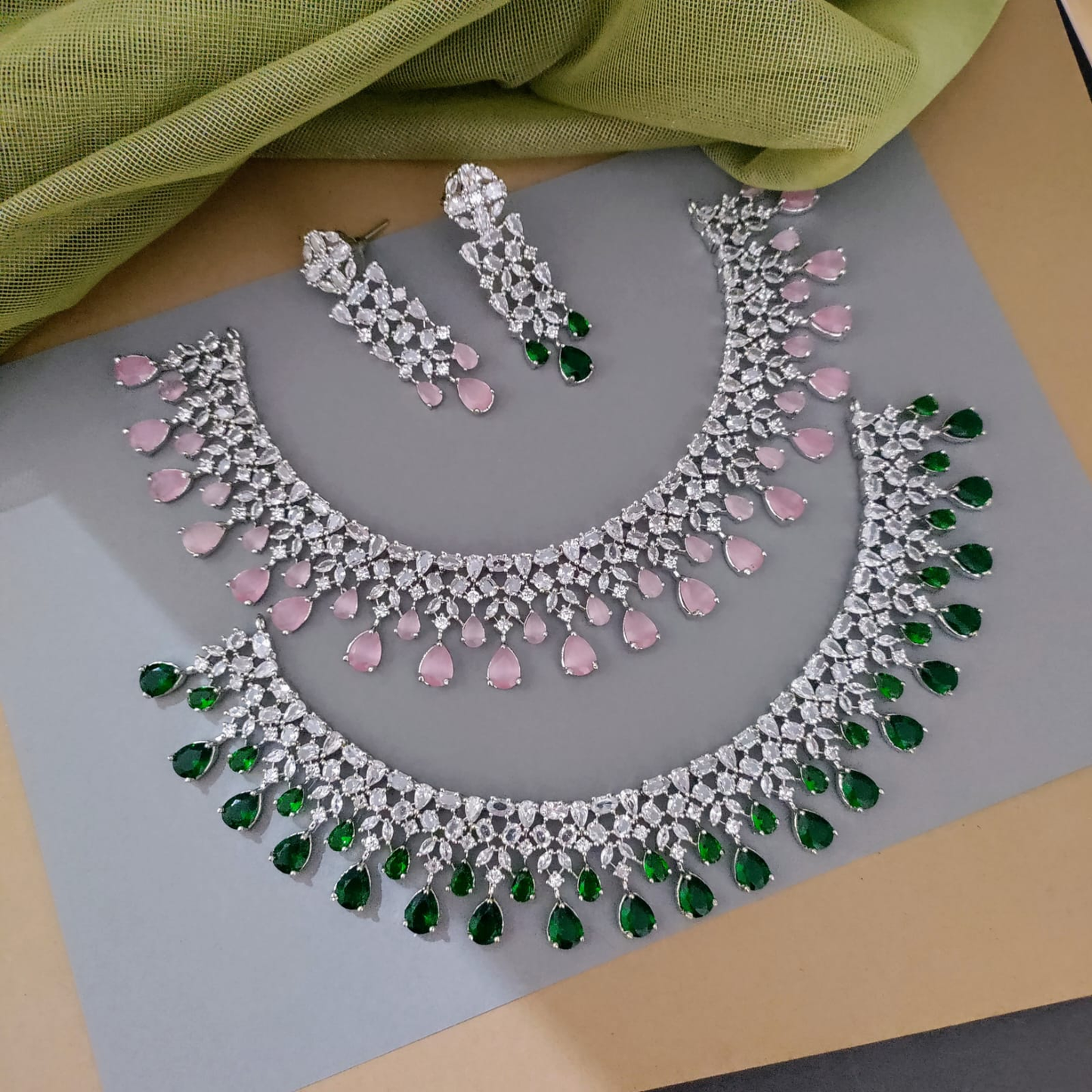 Semi bridal CZ stone necklace