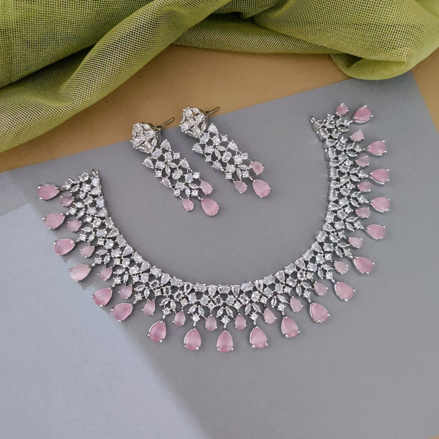 Semi bridal CZ stone necklace