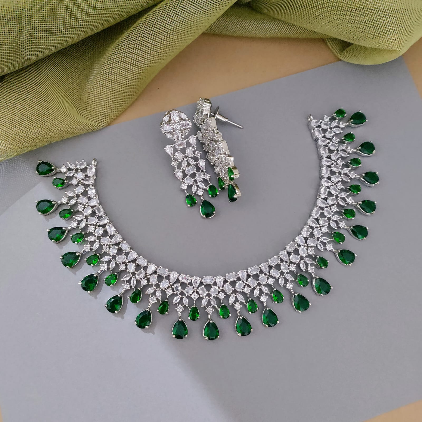 Semi bridal CZ stone necklace