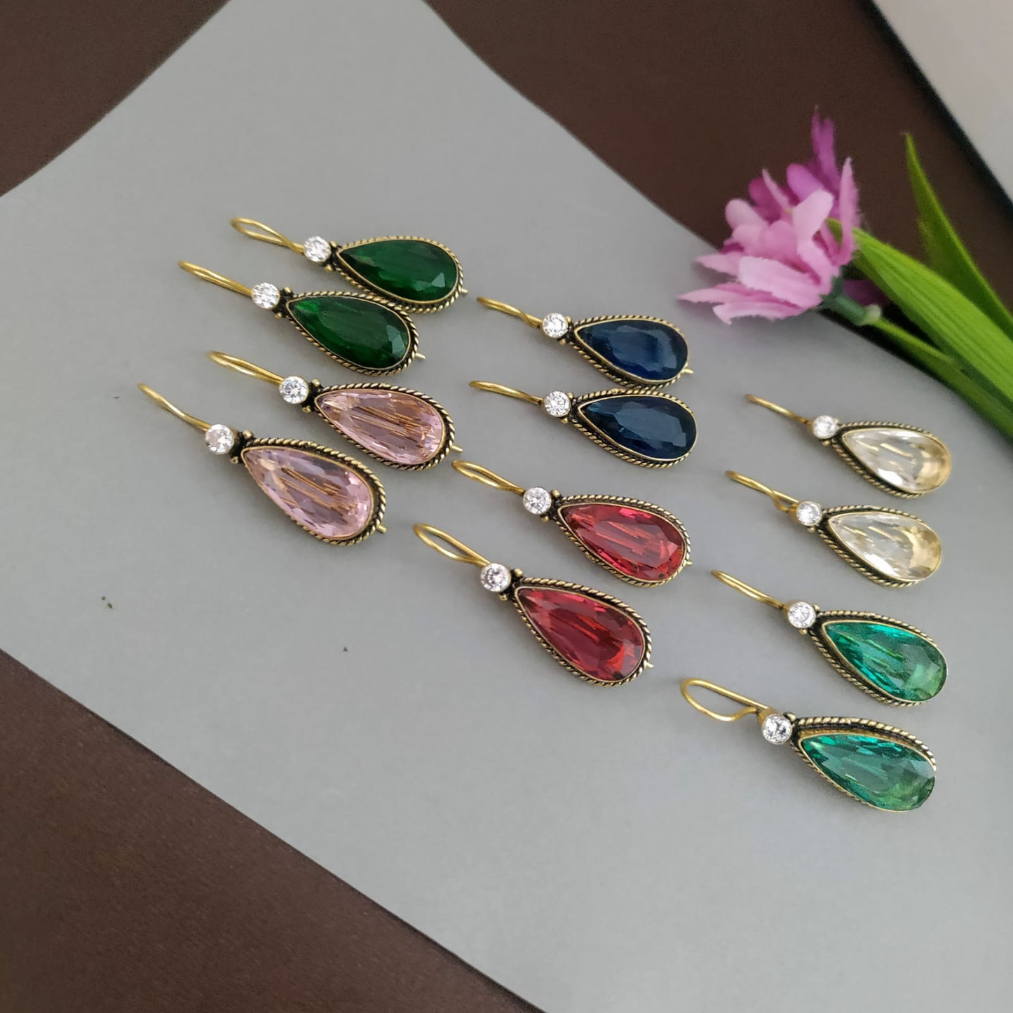 Drop stone hook earring