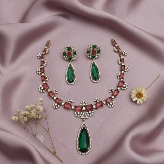AD ruby stone necklace set