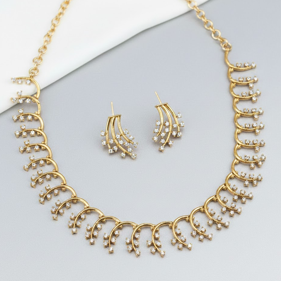 Elegant curved white stone studded AD necklace set