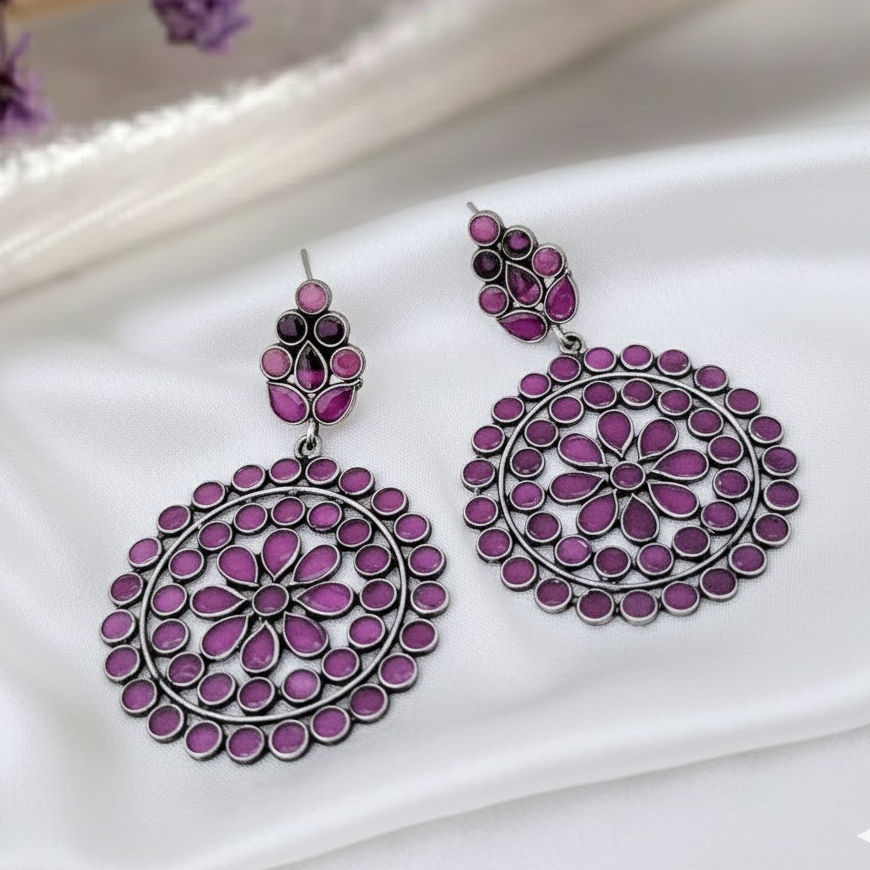 92.5 Pure Silver Ruby Polki Stone Earring