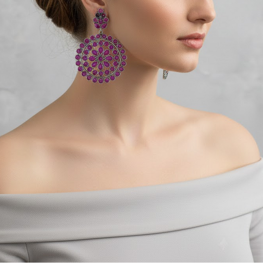 92.5 Pure Silver Ruby Polki Stone Earring