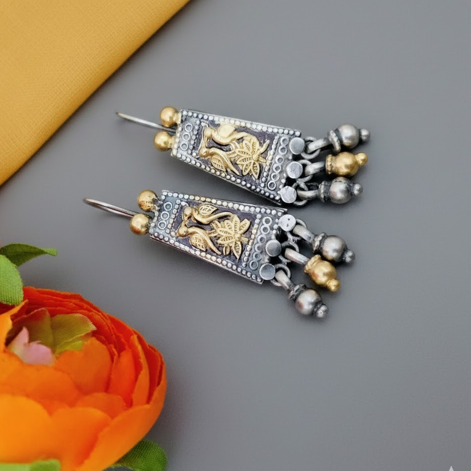 92.5 Pure Silver Dual tone Hook Earring