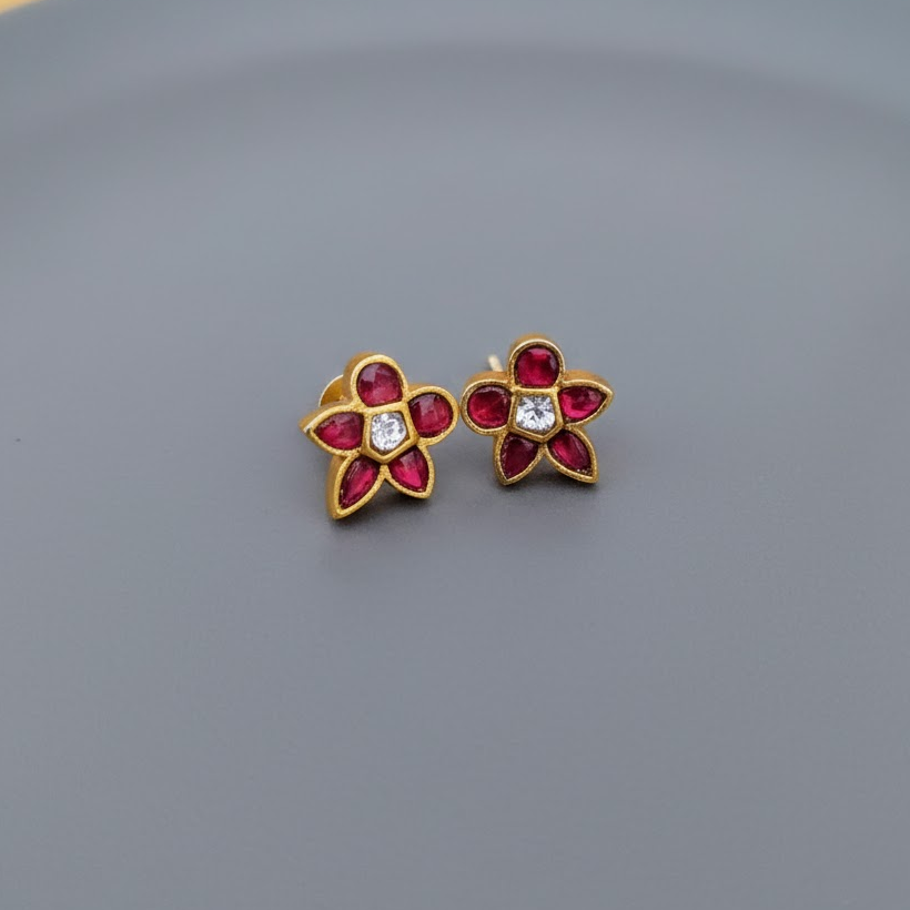 92.5 Pure Silver Bird Design Gold Finish Jadau Kundan Ear Studs