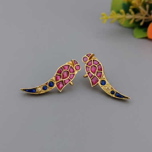 92.5 Pure Silver Gold Finish Jadau kundan Stud