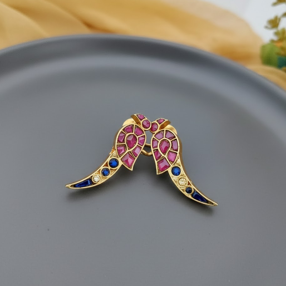 92.5 Pure Silver Gold Finish Jadau kundan Stud