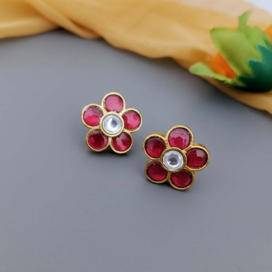 92.5 Pure Silver Gold Finish Jadau Kundan Ear Studs