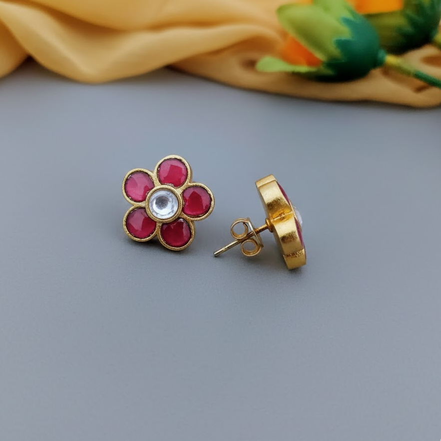 92.5 Pure Silver Gold Finish Jadau Kundan Ear Studs