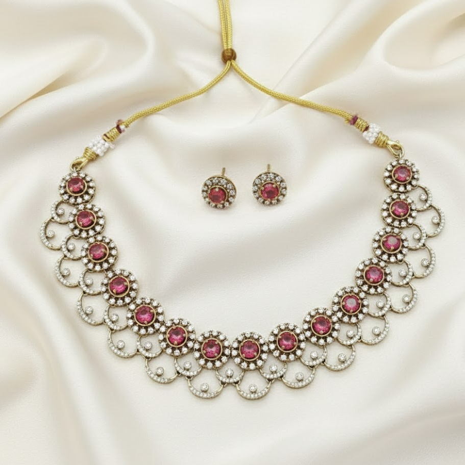 AD ruby with white stone neckalce