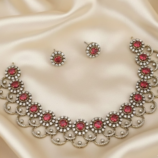 AD ruby with white stone neckalce