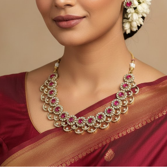 AD ruby with white stone neckalce
