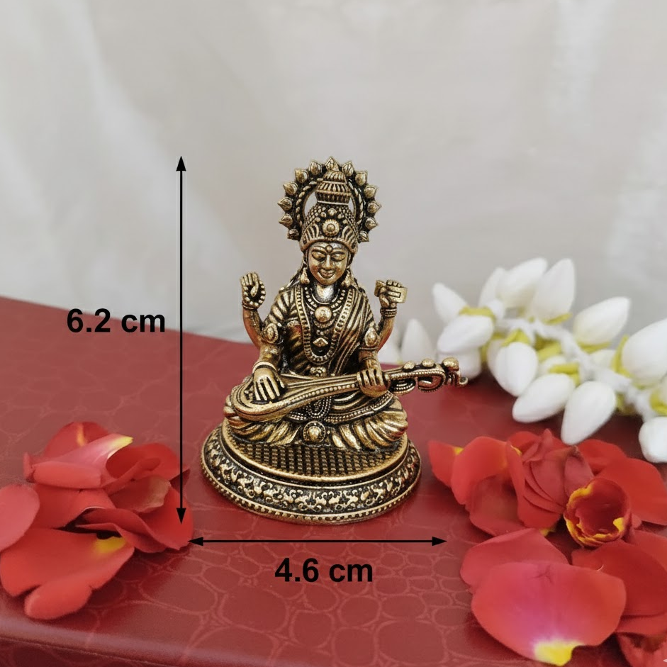 Brass Goddess Saraswathi idol - 6.5 cm