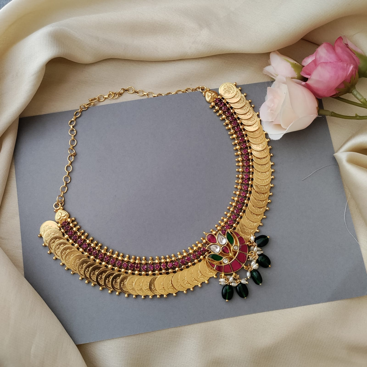 Coin jadau stone necklace set