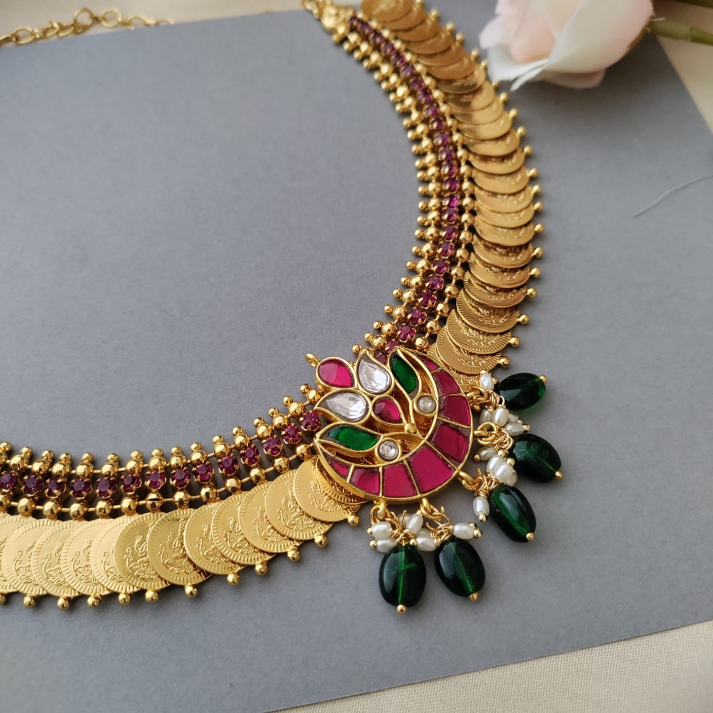 Coin jadau stone necklace set