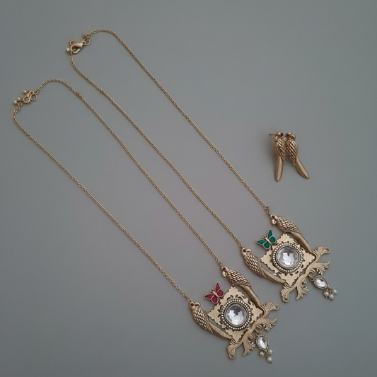 Jadau fusion parrot long chain set