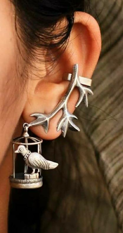 Bird cage earcuff jumka