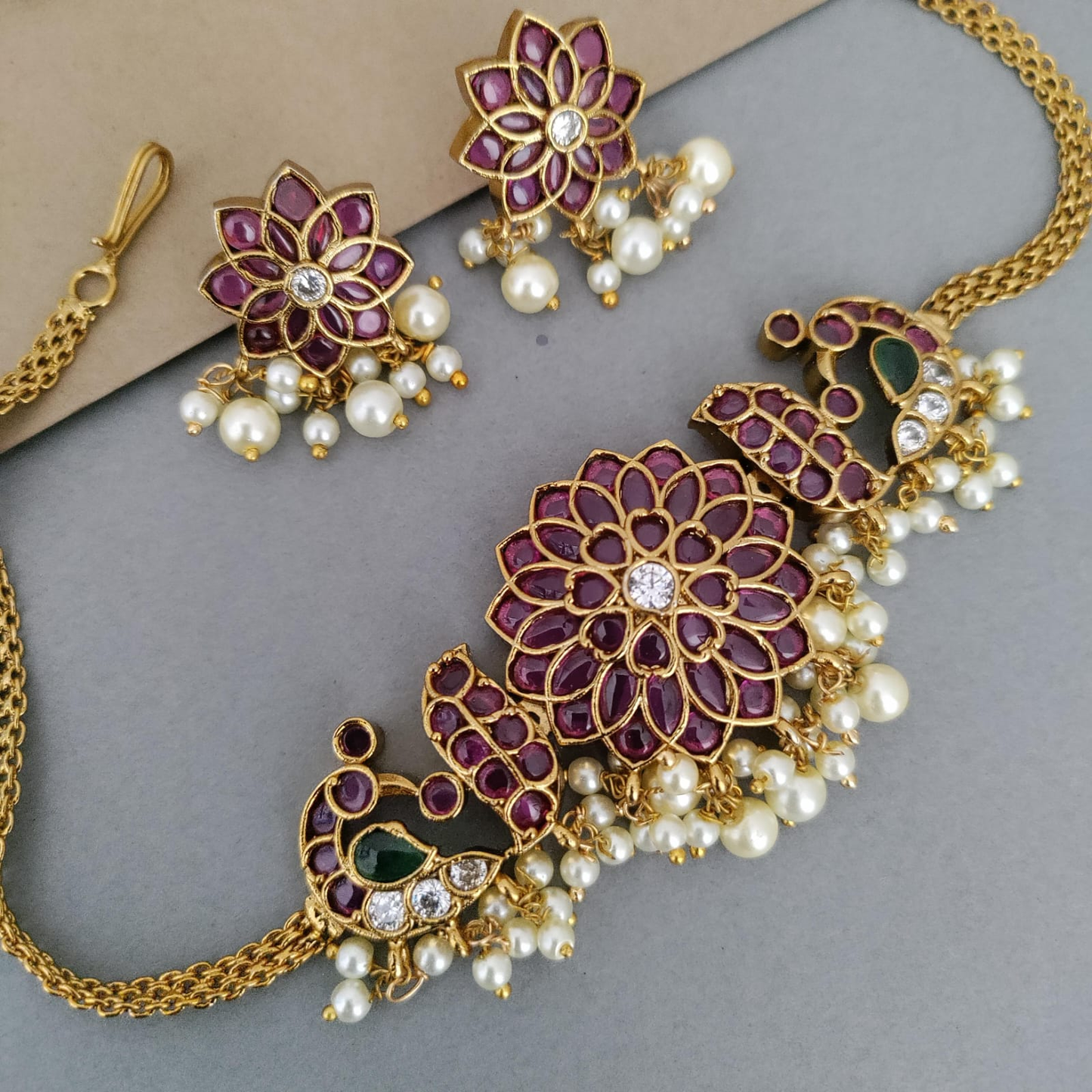 Flower ruby stone chocker set